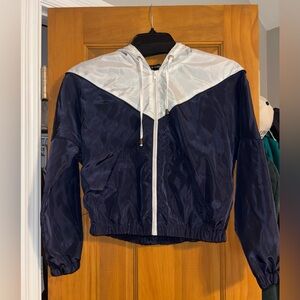 Zaful Cropped Navy and White Cropped Windbreaker Jacket